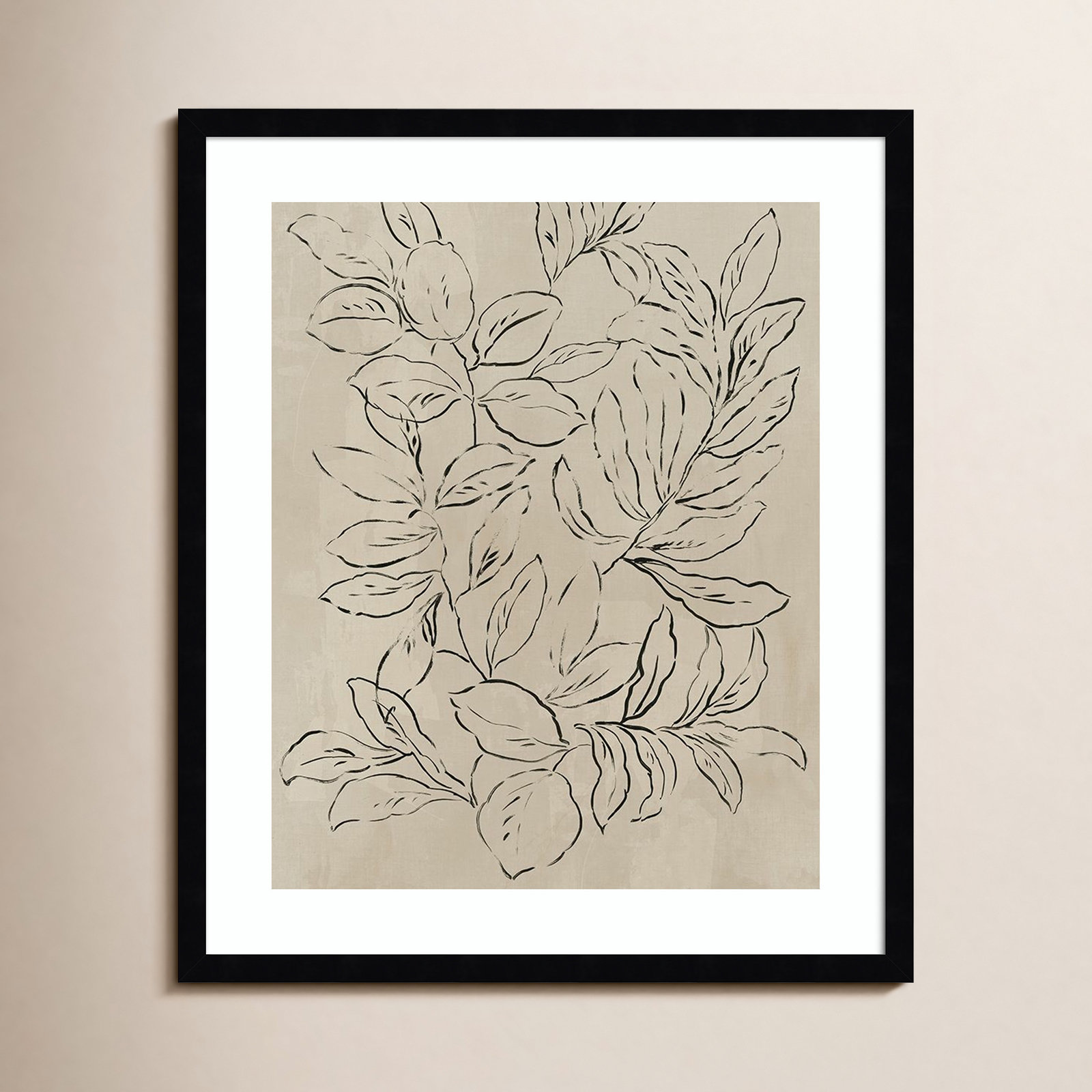 Kimbell "Outlined Leaves II" Print, Black, 25.25" H x 21.25" W