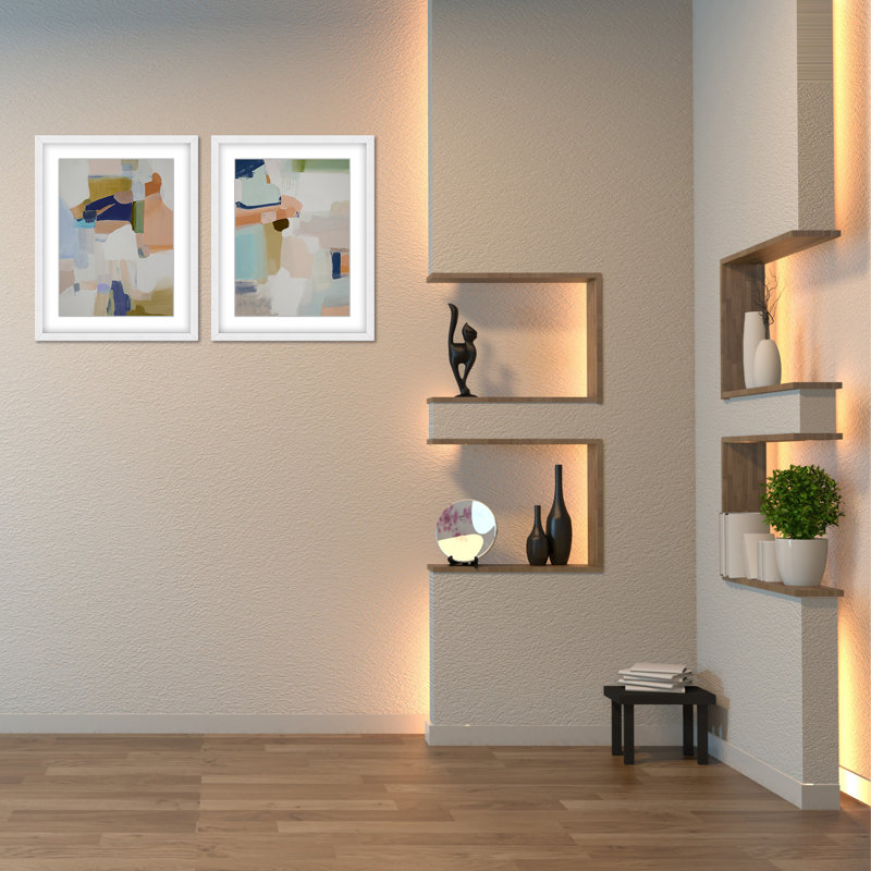 Opulent Serenity: Pastel Abstract Diptych, 30" H x 48" W