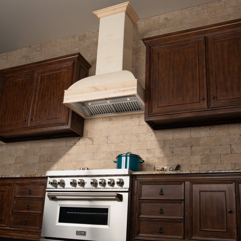 36" Wood 700 CFM Ducted Wall Mount Range Hood, Unfinished Wood
