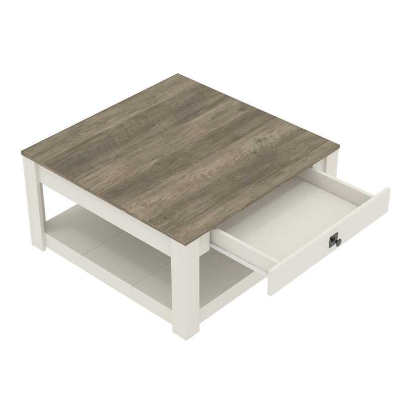 Allyannah Coffee Table with Drawer, Ivory/Knotty Gray Oak