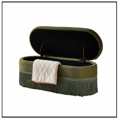 Oval Upholstered Bench with Flip-Top Storage and sturdy legs