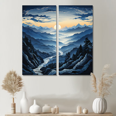 Blue And White Mountain Majesty Panorama II - Large Mountains Wall Art