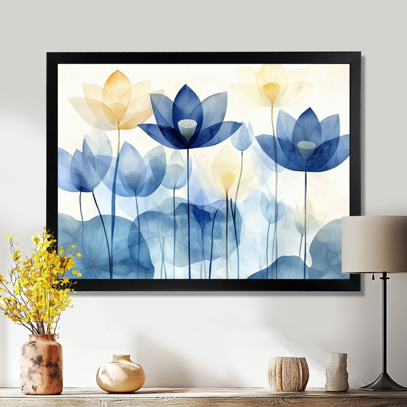 Harmonie de lotus dans l'étang II - décoration murale lotus, H 12 po x l 20 po, Noir