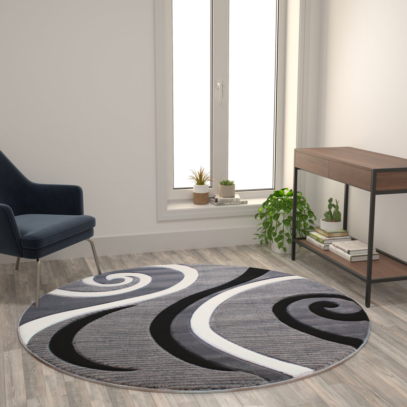 Tapis à motif abstrait tourbillon Skaghe, Rond 5 pi 3 po