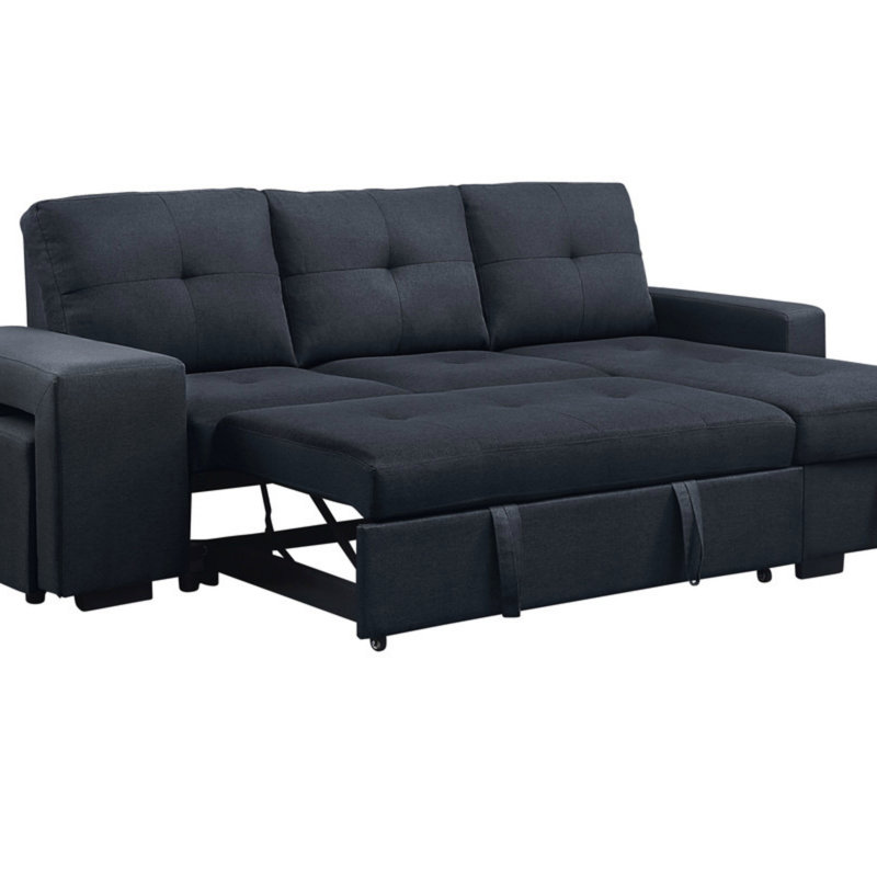 Canapé-lit modulaire 97 po en lin gris foncé avec méridienne de rangement réversible (canapé modulaire)