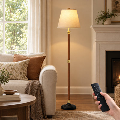 Lampe sur pied standard en bois massif 62,2 "avec ampoule à intensité variable et télécommande