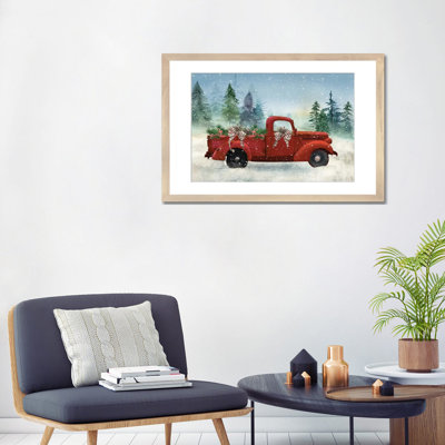 Red Truck Winter - Wall Art Print - Framed Fine Art Paper