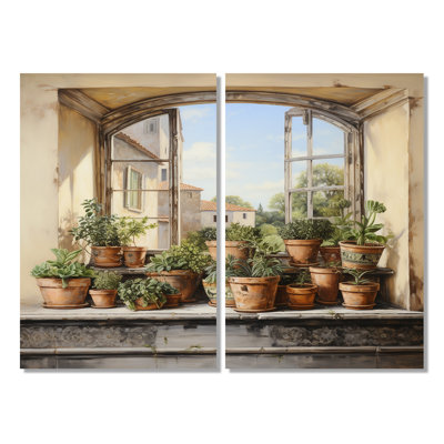 «Italian Poteries Window Charm», art mural traditionnel blanc 2 pièces
