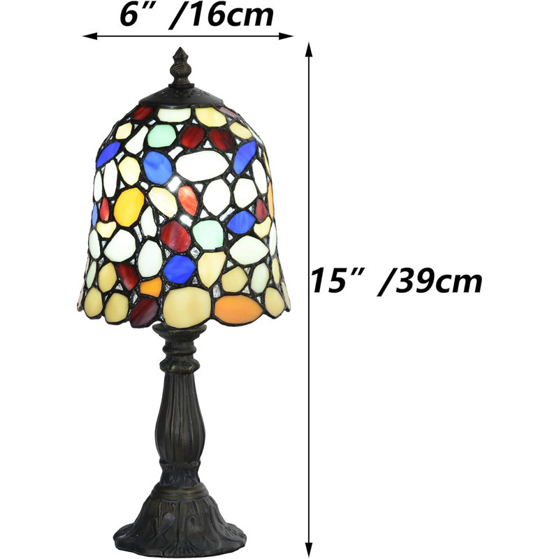 Handcrafted Multi-Colored Stained Glass Table Lamp with Antique Base