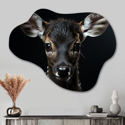 Portrait de cerf noir et blanc - art mural en métal, nuage asymétrique