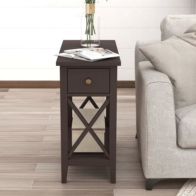 Table de bout à 2 tiroirs, table de bout étroite avec tiroir et petite table de chevet d'appoint pour les petits espaces