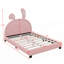 Lit plateforme tapissier en cuir avec ornement en forme de lapin-902145611-886783344