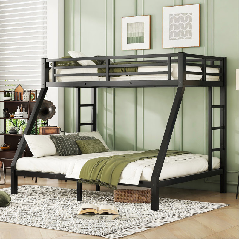 Metal Twin XL Over Queen Bunk Bed For Teens And Adults,Space-Saving/Noise Reduced/No Box Spring Needed,Black, Black