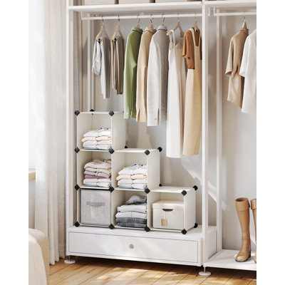 Organisateur de rangement à 6 cubes, tablette de rangement pour bricolage, organisateur de vêtements en plastique, bibliothèque modulaire, cubes de 11,8 po x 11,8 po x 11,8 po, avec pieds et maillet en caoutchouc, blanc crème