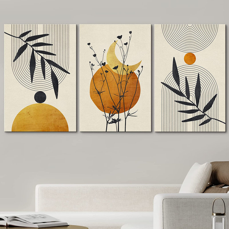 Feuille de forêt - ensemble de 3 reproductions sur toile, Toile tendue, H 24 po x l 48 po x P 1,5 po