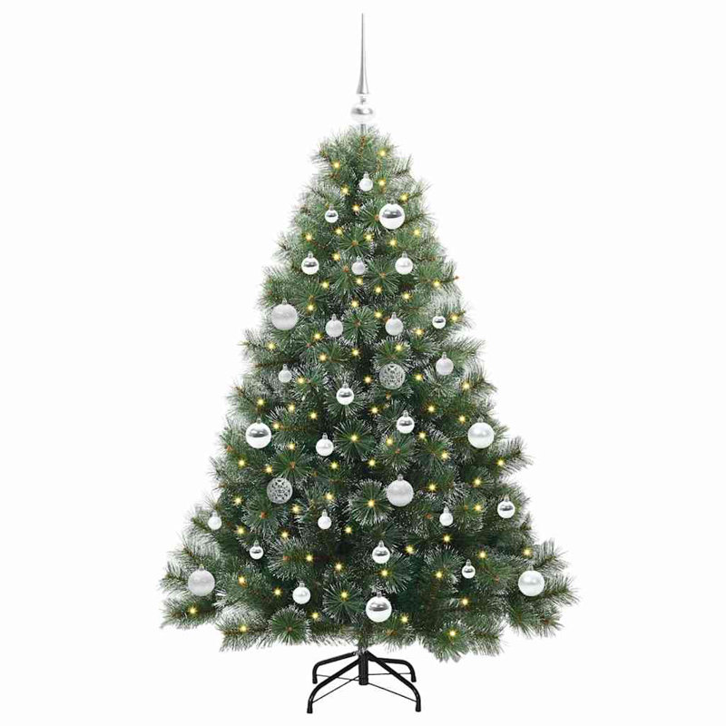  Artificial Christmas Tree with 150 LEDs Green PE and PVC, Silver, 4.92' H