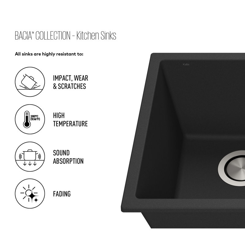 Évier de cuisine à double cuve 70/30 avec drain en granite Kalac BACIA, Onyx Black