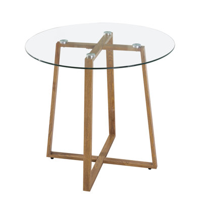 Nero Round Glass Top Solid Wood Base Dining Table