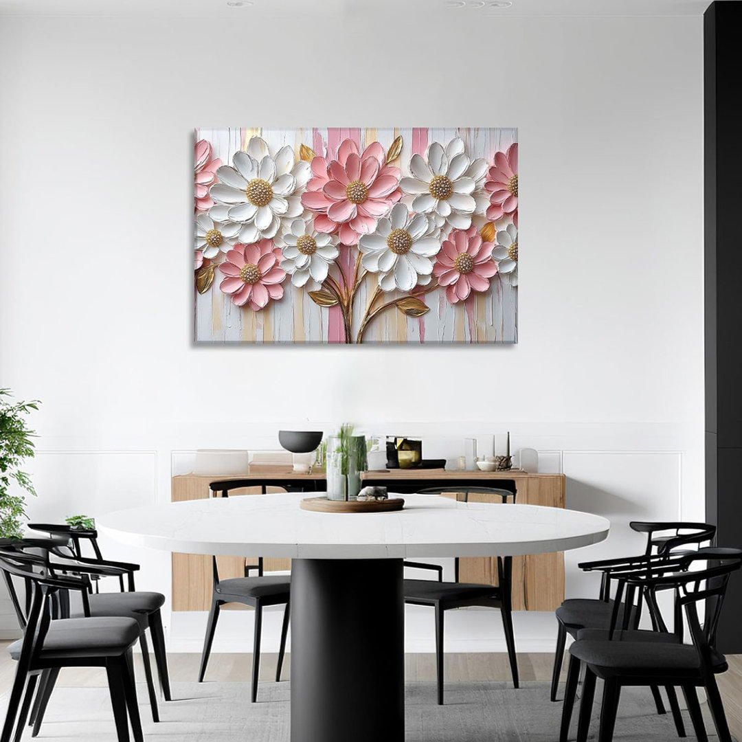Pink And White Flower Canvas Art Floral Wall Decor Framed Modern Botanical Picture Wildflower Prints For Living Room Bedroom Bathroom Home Office Read