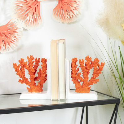 Ensemble de serre-livres orange texturé en corail texturé avec base crème