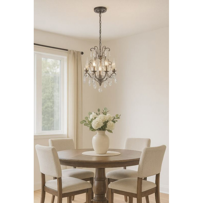 Lustre 3 lumières en étain avec détails en cristal transparent