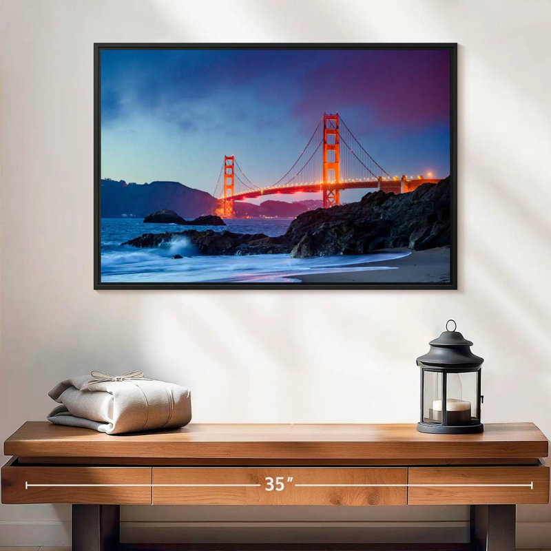 Baker Beach et le Golden Gate, 25 po x 17 po, Cadre flottant noir