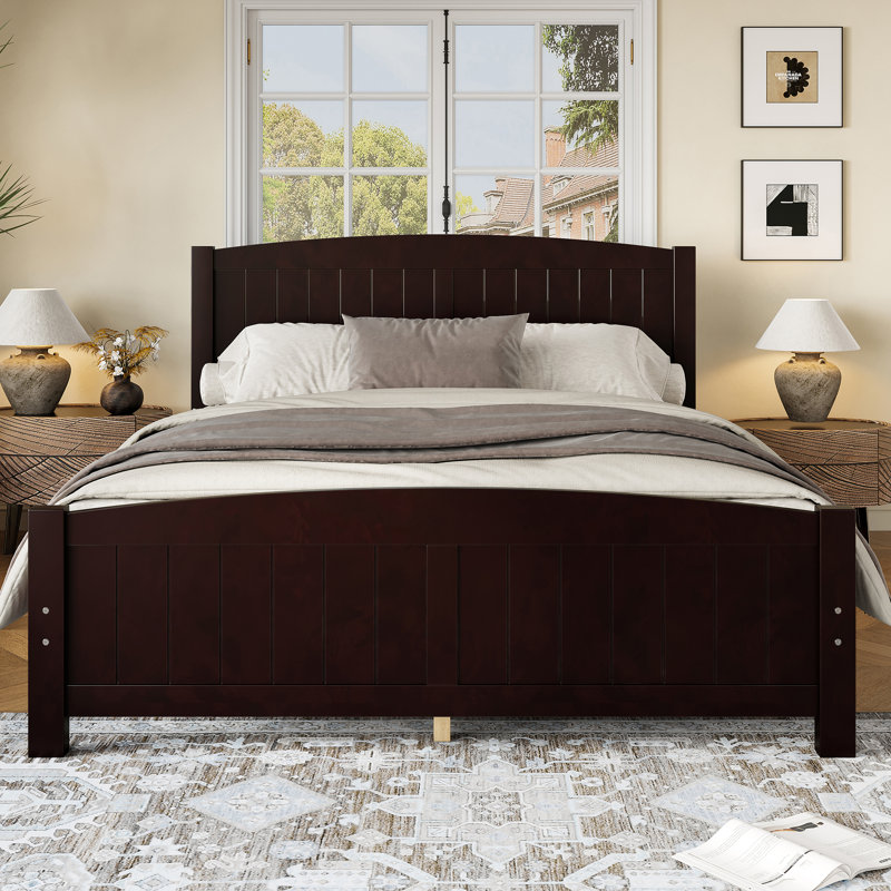 Queen Size Solid Wood Platform Bed with Support Slats – Sturdy, No Box Spring Needed, Espresso, Espresso, Queen