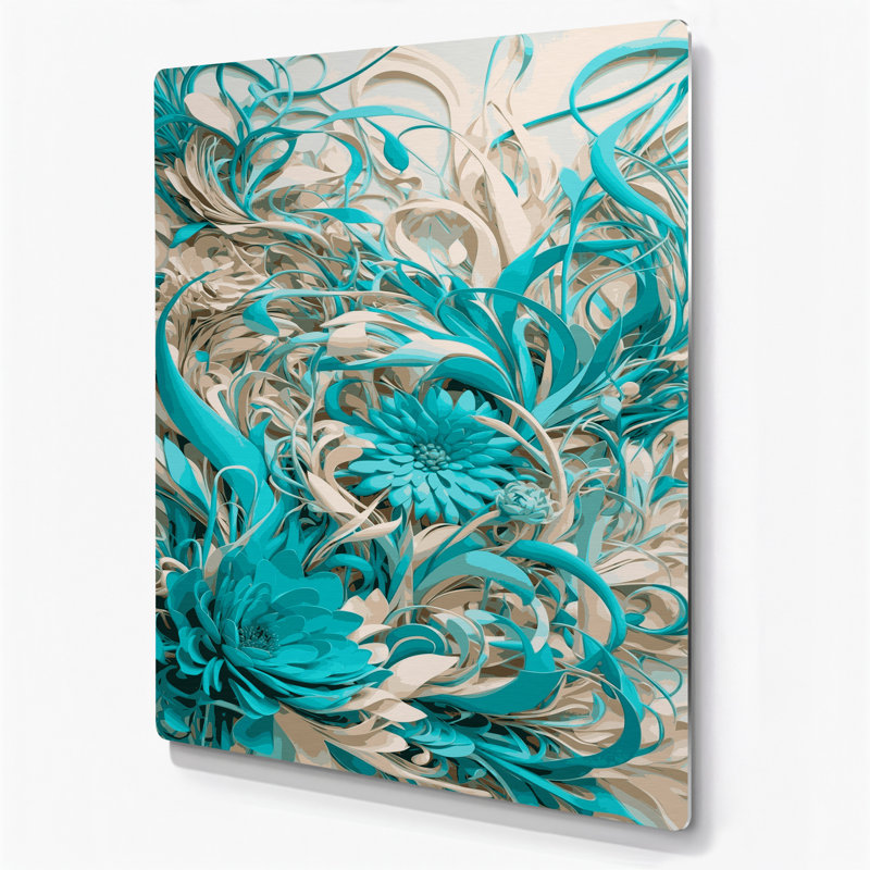 "Abstract Florals 100", art mural en métal bleu, H 16 po x l 20 po