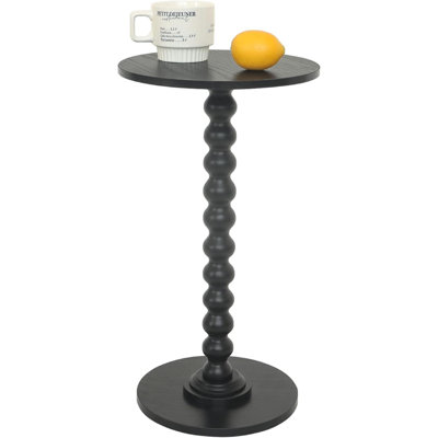 Table d'appoint ronde, petite table basse pour les petits espaces, table de chevet moderne avec pieds en bois massif pour le salon, la chambre à coucher, les coins et le bureau (noir)
