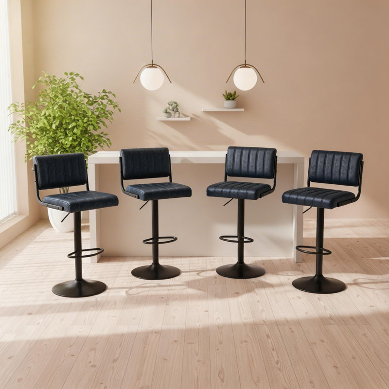 Tabourets de bar réglables pivotants en cuir de polyuréthane (ensemble de 4, noir), Noir