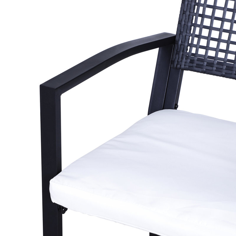 3pcs Patio Bar With And Soothing Cushion, Outdoor Furnishing. Meant For Backyards, Lawn, Deck, Poolside. Tall Chairs Footrests, All Weather Resistance, Black Steel 3 , Cushioned Chairs. For Lawns,