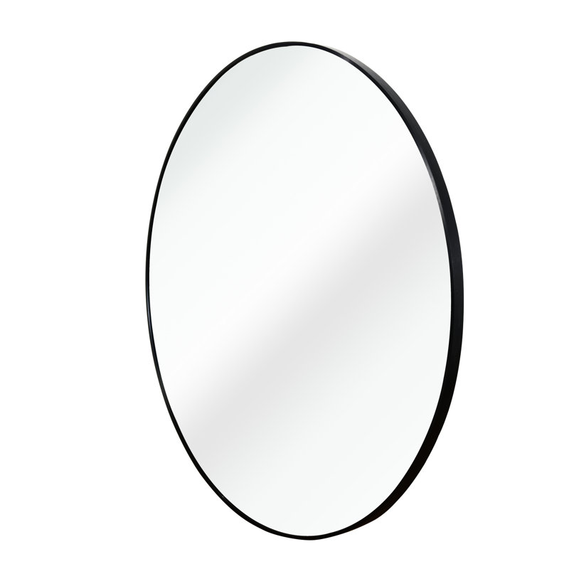 Miroir mural rond de 24 pouces pour salle de bain - Verre de 4 mm de diamètre non déformé, cadre en aluminium rouillé, conception incassable, support d'installation en alliage, montage simple