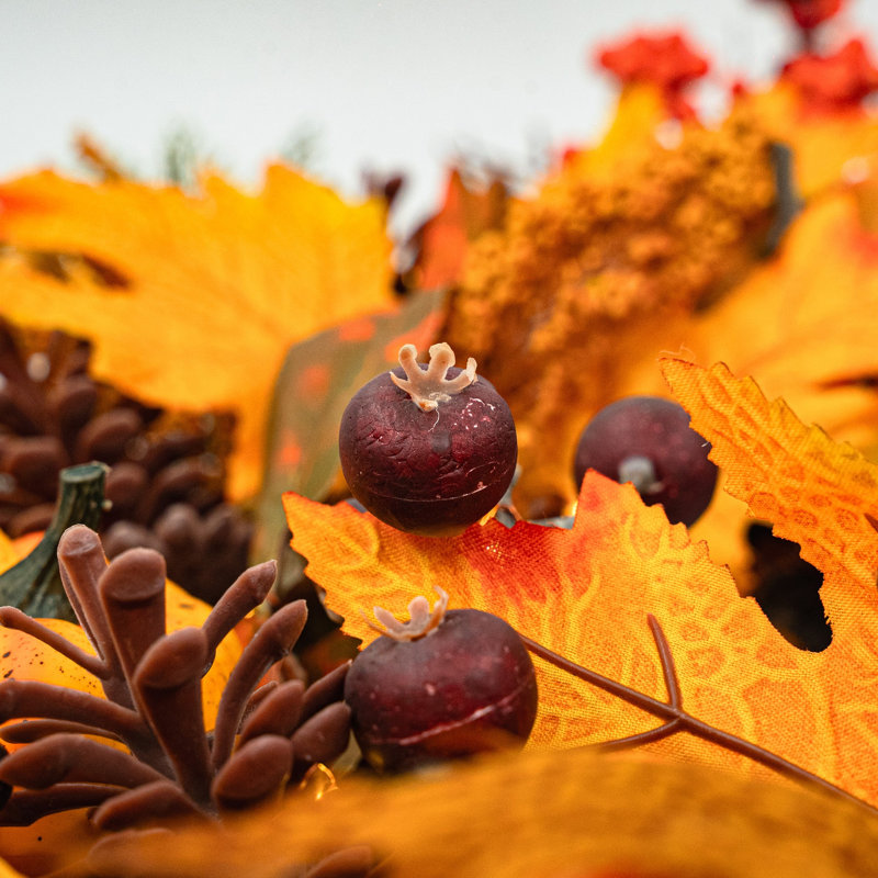 GOLDEN HARVEST - 26" Autumn Wreath with Warm White LED Microbulbs  
