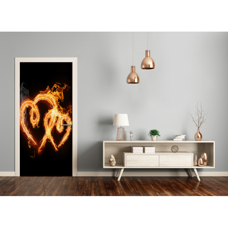 Heart On Fire Door Decal, 205cm H x 85cm W