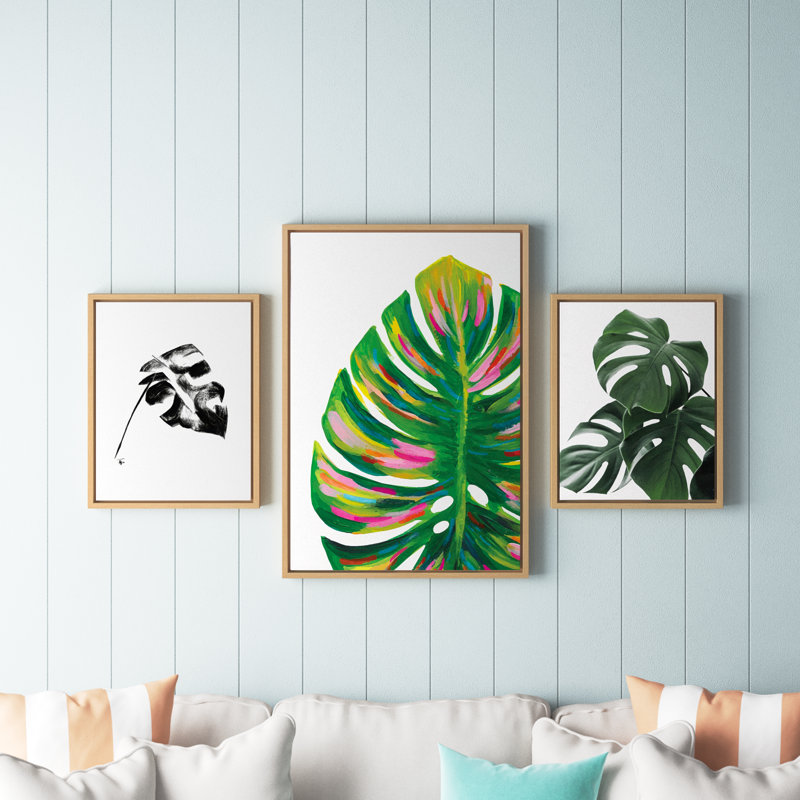 EV Monstera, 582 Monstera and Monstera Leaves by Jessi Raulet of Ettavee Framed Canvas Wall Art Set