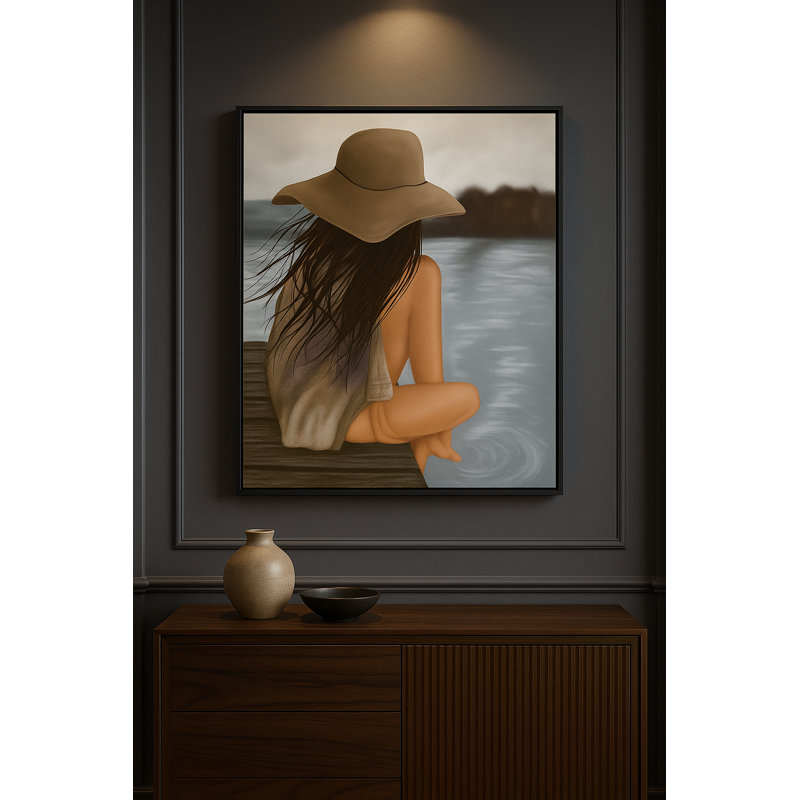 Quiet Tide Framed Canvas Wall Art by Kasian Art Studio - Black Frame