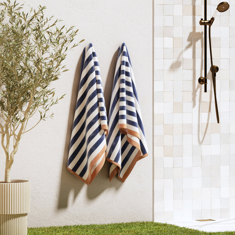 Serviettes de plage surdimensionnées 100% coton, 2, Bleu pierre / argile