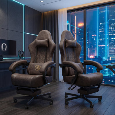 Adjustable Reclining Ergonomic Faux Leather Swiveling PC & Racing Game Chair Set Of 2