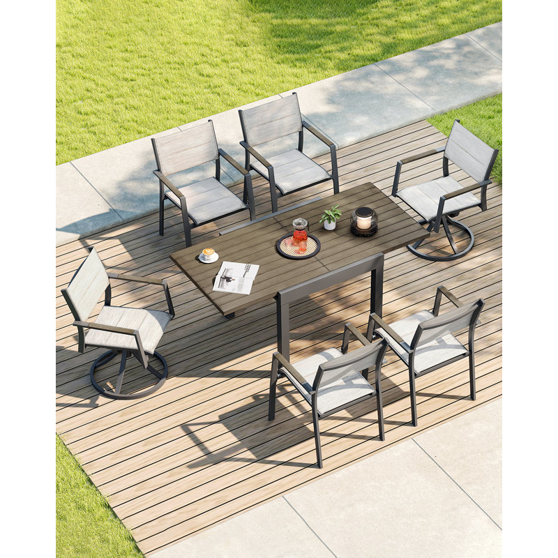 Extendable Outdoor Dining Table for 4-6 Person, Rust-Free Aluminum Expandable Patio Dining Table, 32"-65" Adjustable Square/Rectangle Extendable Patio Table for Garden, Lawn, Deck, Limed Oak