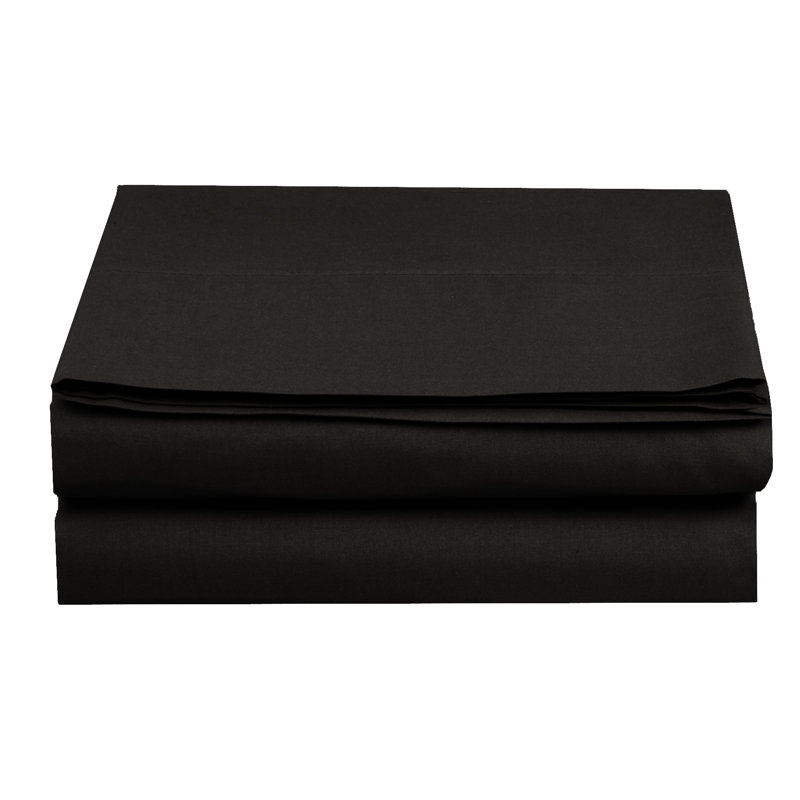 Drap plat à densité de tissage 1500 fils, Noir, Drap plat pour lit simple