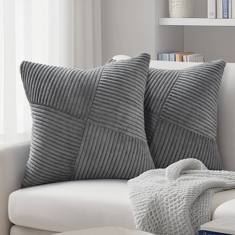 Corduroy Throw Pillow Covers,Soft Corduroy Couch Decorative Pillow Covers Windmill Textured Striped Cushion Cover,Set of 2