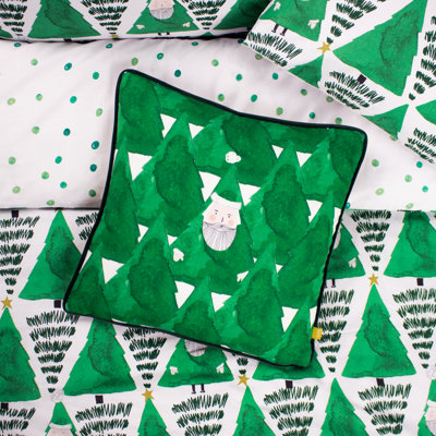 Hide And Seek Santa Abstract Green Square Scatter Pillow Cover