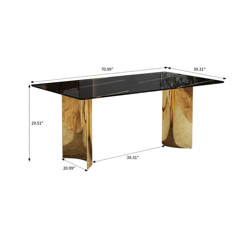 Table de salle à manger Maghan, L 39,32 po x L 71,01 po, Noir, Or