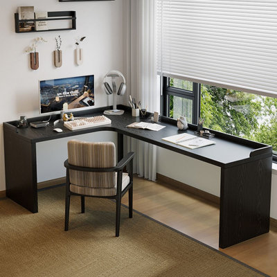 Bureau en coin en bois massif en forme de L, un bureau d'angle domestique avec une chicane
