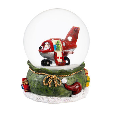 Santa with Airplane Resin Water Globe