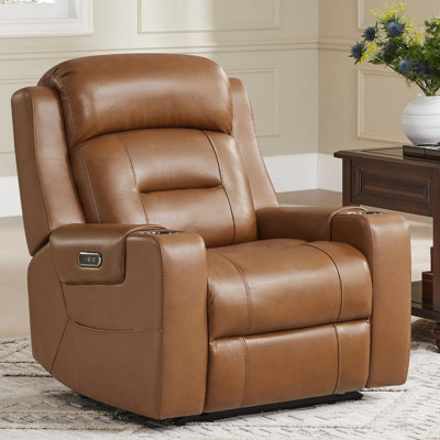 Genuine Leather Lay Flat Power Recliner With Power Headrest