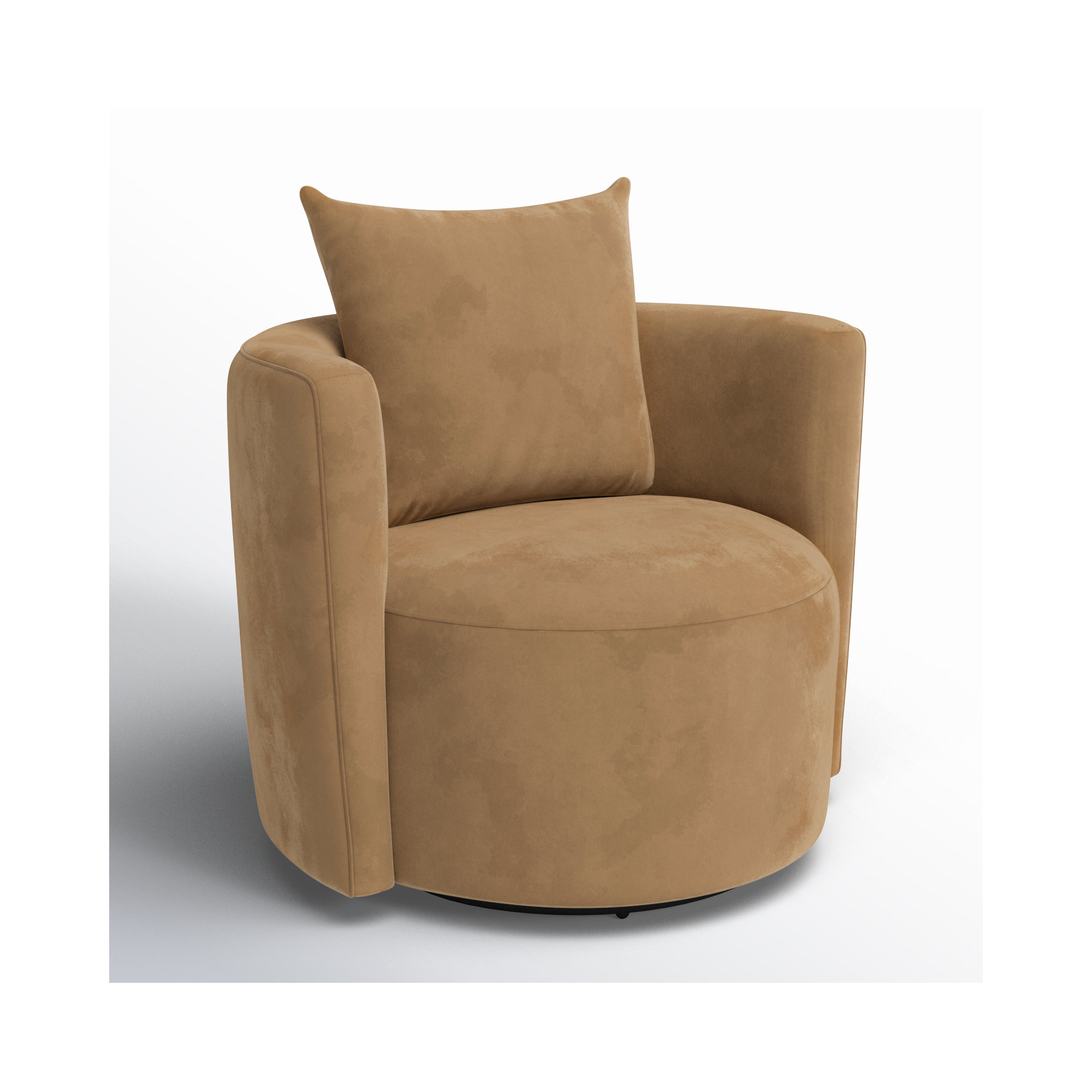 Noblestown Upholstered Swivel Barrel Chair, Bella Buckwheat Performance Velvet