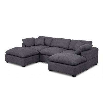 Modular Plush Chenille Extra Soft Deep Cloud Sectional U-shaped Sofa With Ottoman & Armrest Pillows