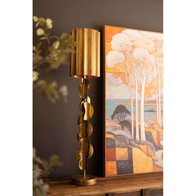  Elegant Tall Metal Table Lamp Antique Gold Finish