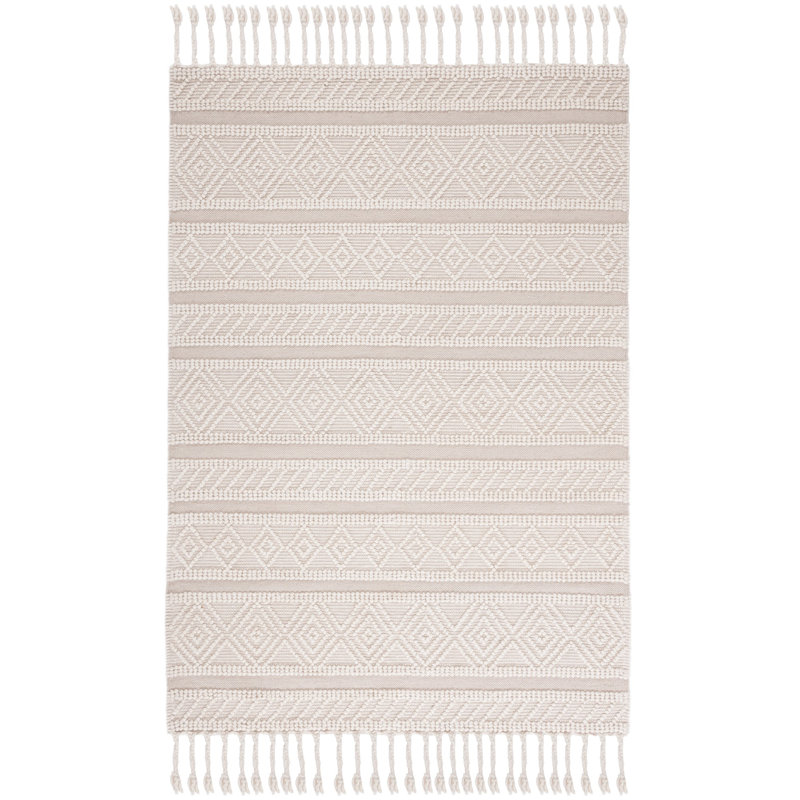 Zuzana Hand Woven Wool/Cotton Geometric Rug in Ivory/Beige, Rectangle 8' x 10'